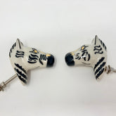 Ceramic Zebra Knob. Elegant Black & Gold Detailing, Stylish Hardware for Cabinets, Drawers, & Furniture with a Bold, Animal-Inspired Design